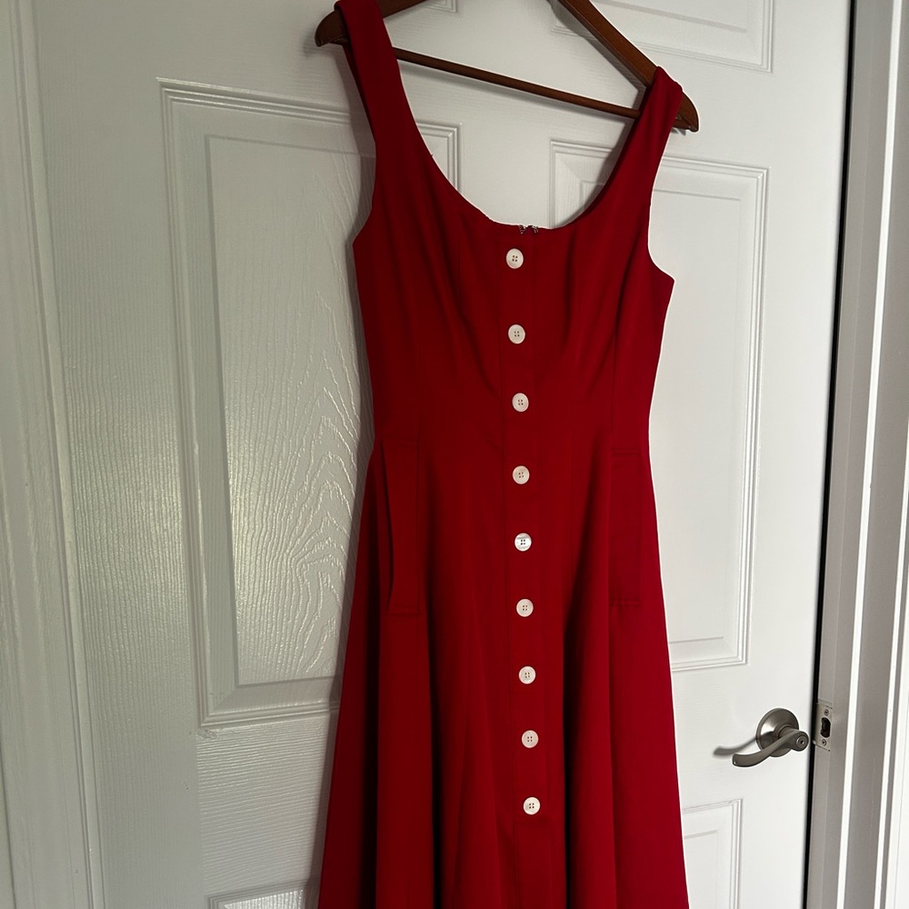 STAUD Loretta Midi Dress Tomato Red - Picture 3 of 6